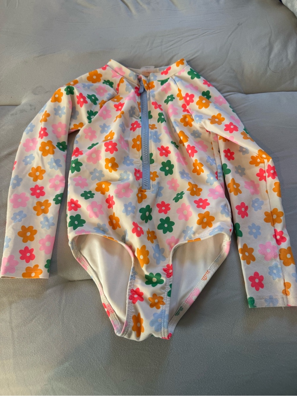 Kids Floral Long-Sleeve Rashguard Swimsuit - White with Multicolor Flowers